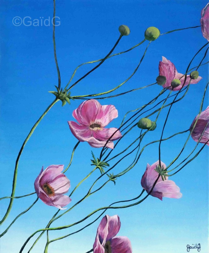 Fleurs d'Abutilon - Acrylique sur toile - 46x38cm