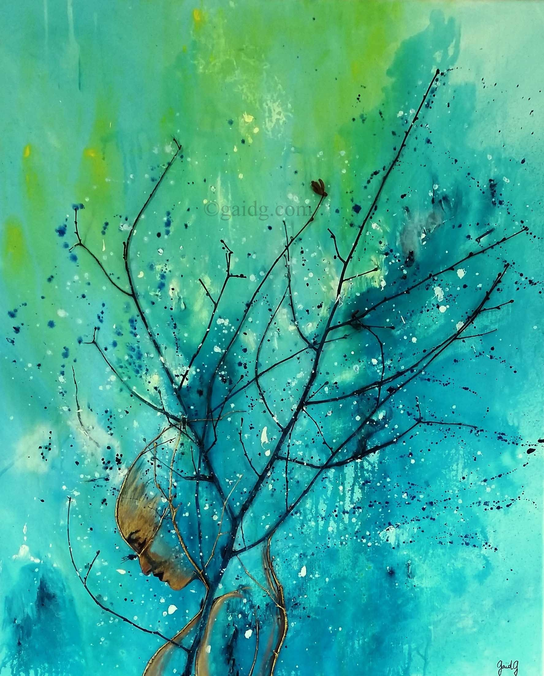 Penée Végétale - Acrylique et bois sur toile - 81x100 cm